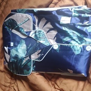 Shein Tropical print satin pajama set